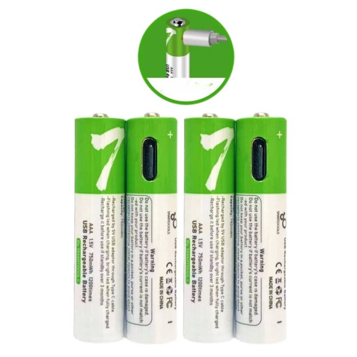 Usb Type-c Şarjlı 4 Adet Aaa 1.5v Lityum Kalem Pil 750mah Uzun Ömürlü ( Lisinya )