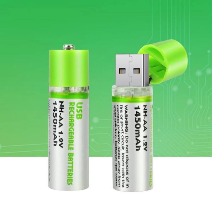 Usb Şarjlı 1450mah Aa 1.2v Lityum Kalem Pil 2’li Set Dönüşümlü Batarya ( Lisinya )