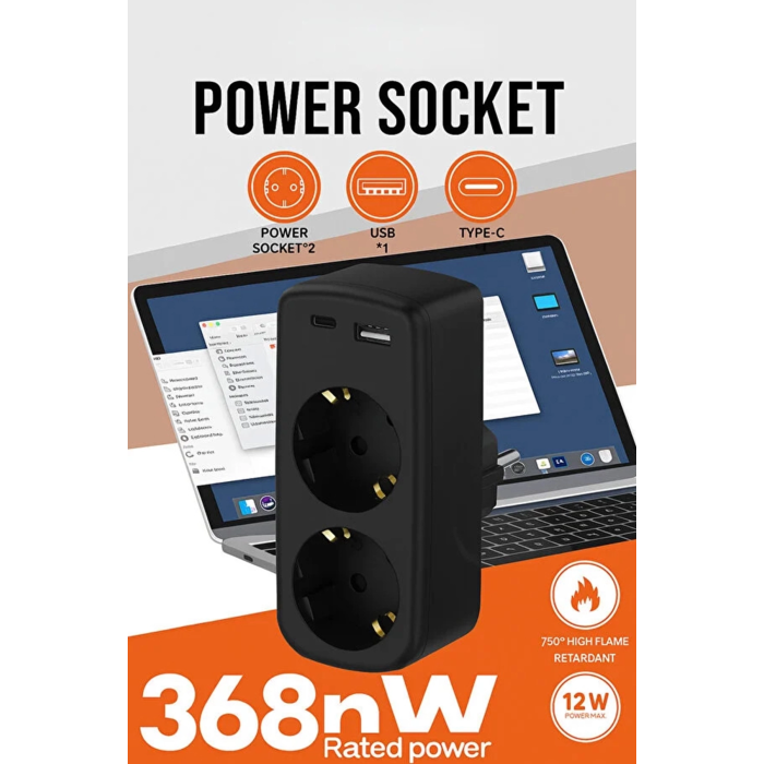 Çoklu Priz Yüksek Gerilim Korumalı 2’li Priz 1xusb 1xtype-c Çıkışlı Grup Priz Çoğaltıcı ( Lisinya )