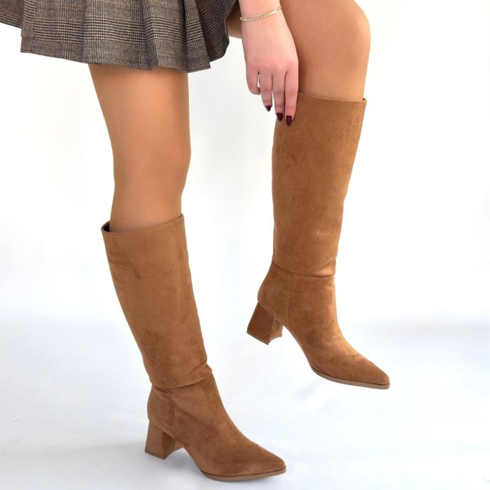 Roksa Taba Süet Topuklu Çizme - Lisinya