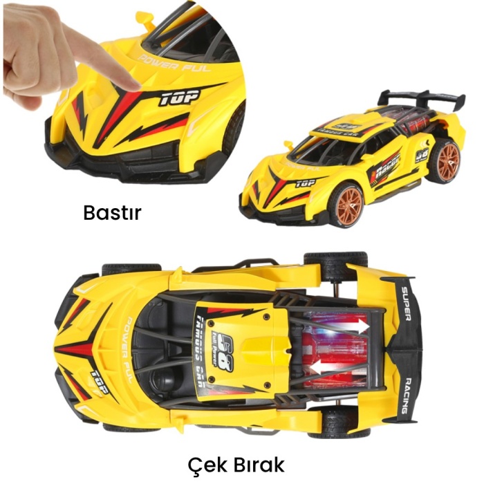 Sürtmeli Sesli Işıklı Spor Arabalar 18 cm - Sarı (Lisinya)