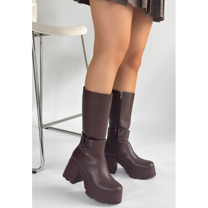 Moki Kahverengi Cilt Topuklu Çizme - Lisinya