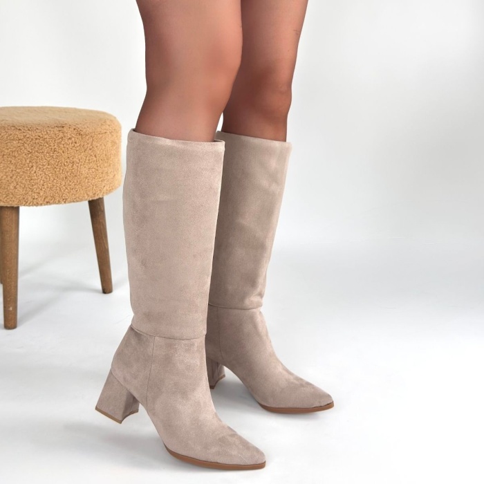 Roksa Bej Süet Topuklu Çizme - Lisinya