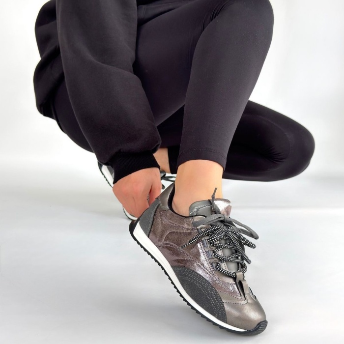 Ranu Platin Cilt Paraşüt Detaylı Bağcıklı Spor Ayakkabı - Lisinya