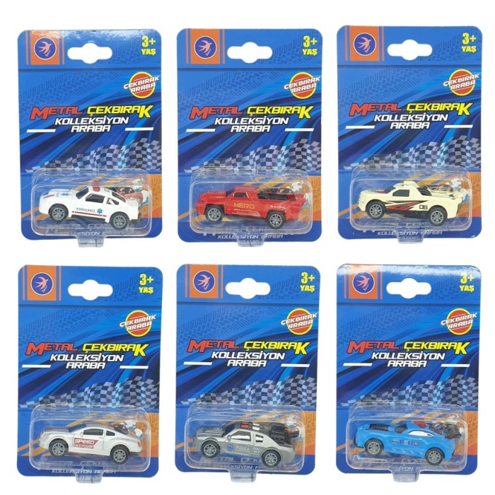 Çek Bırak Metal Küçük Arabalar 8 cm 6lı Set (Lisinya)