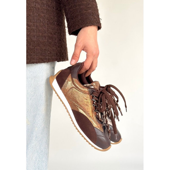 Ranu Kahverengi Cilt Paraşüt Detaylı Bağcıklı Spor Ayakkabı - Lisinya