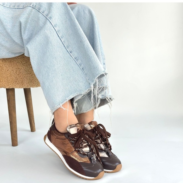 Ranu Kahverengi Cilt Paraşüt Detaylı Bağcıklı Spor Ayakkabı - Lisinya