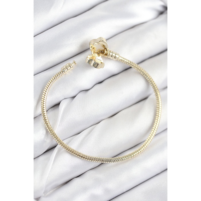 Pirinç Charm Zirkon Taşlı Yonca Model Gold Renk Kadın Bileklik - Lisinya