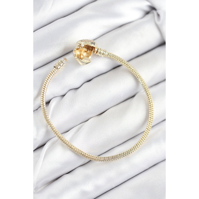 Pirinç Charm Zirkon Taşlı Kalp Model Gold Renk Kadın Bileklik - Lisinya