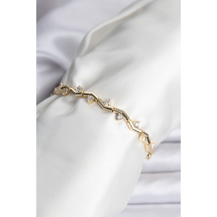 Zikzak Model Pirinç Gold Renk Bileklik - Lisinya