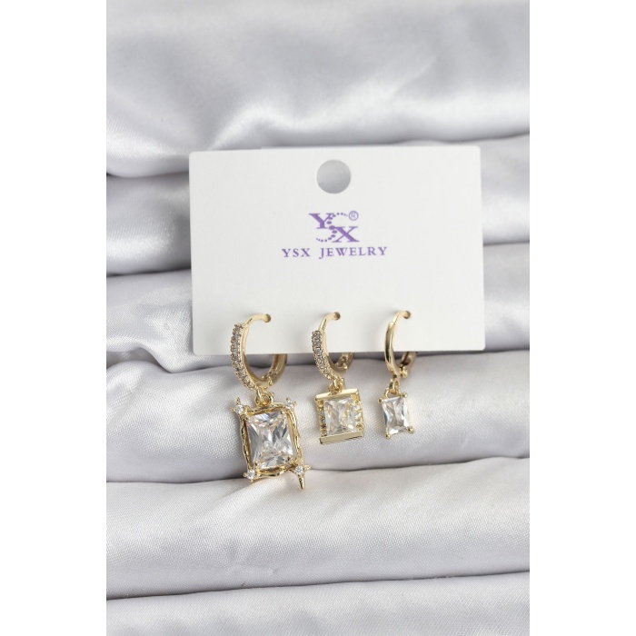 Gold Renk Zirkon Taşlı Kadın Küpe - Lisinya