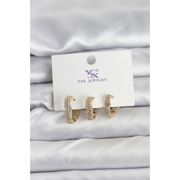 Gold Renk Pirinç Zirkon Taşlı Kalpli Kadın Küpe - Lisinya