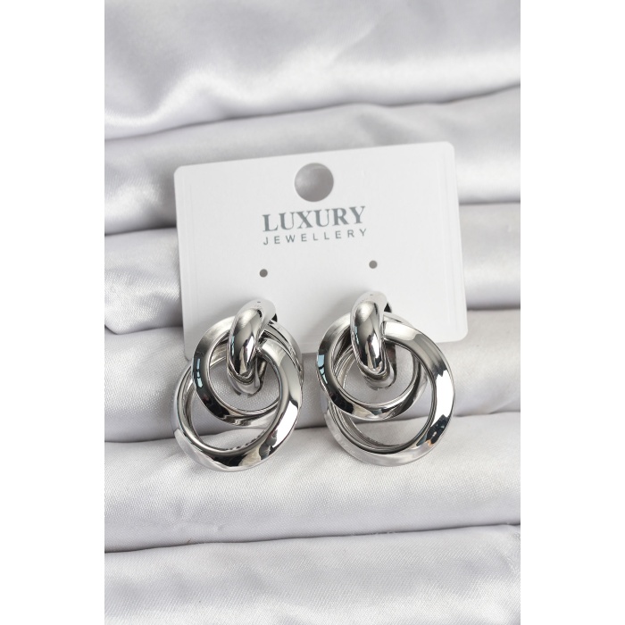 Gümüş Renk Halka Model Pirinç Kadın Küpe - Lisinya