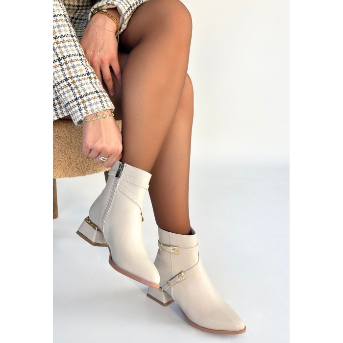 İnay Bej Cilt Topuklu Bot - Lisinya