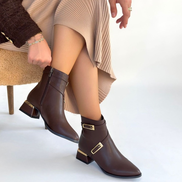 İnay Kahverengi Cilt Topuklu Bot - Lisinya