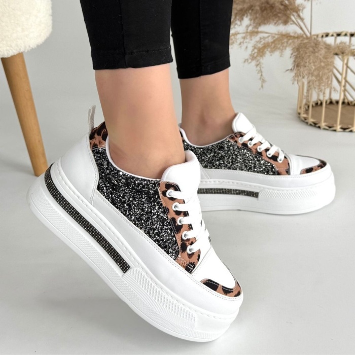 Lawin Beyaz Cilt Siyah Simli Bağcıklı Spor Ayakkabı - Lisinya