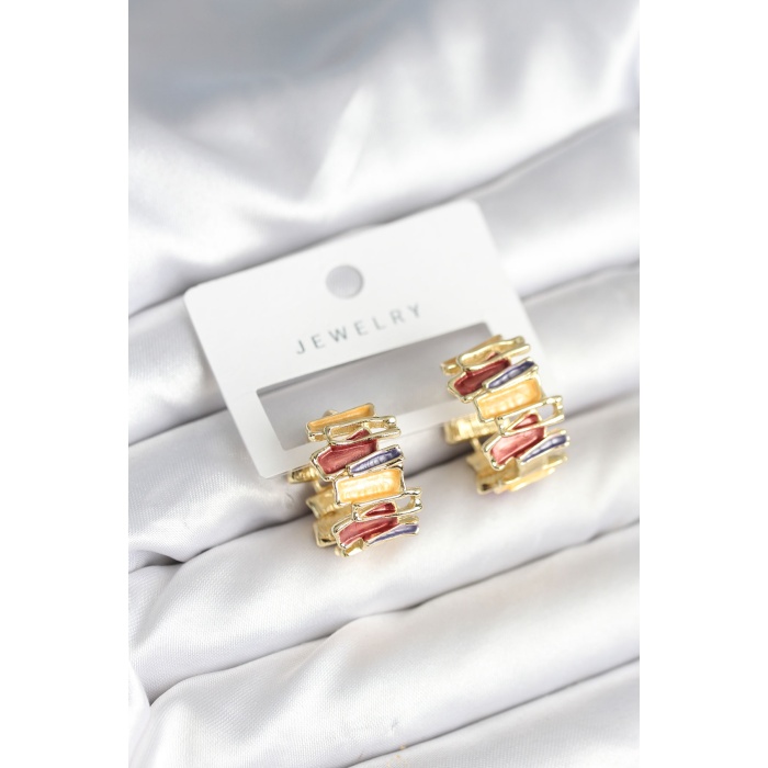 Mineli Karışık Renkli Gold Pirinç Kadın Küpe - Lisinya