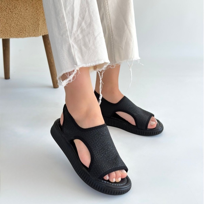 Wayi Siyah Hasır Cilt Sandalet - Lisinya