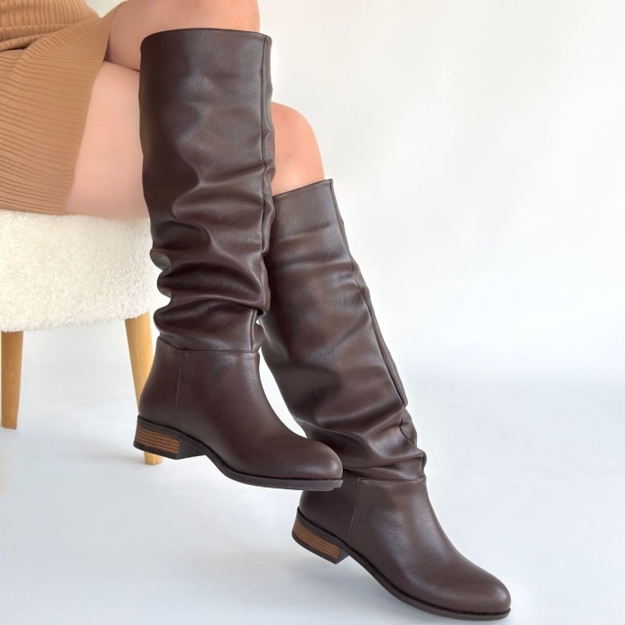 Winda Kahverengi Cilt Körüklü Çizme - Lisinya