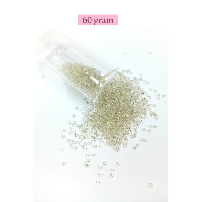 Dökme Cam Kum Boncuk (11/0) 2 mm - 60 Gram -  Şeffaf Beyaz - BNC053