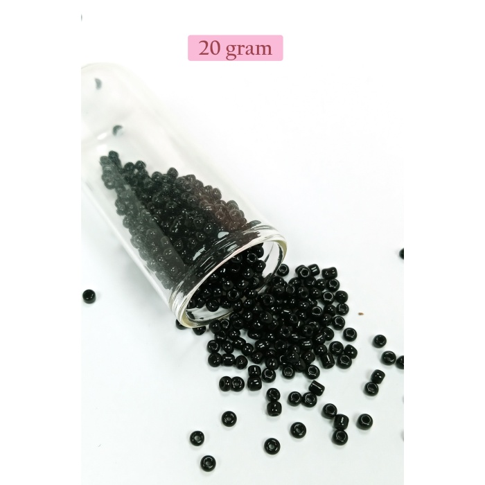 Dökme Cam Kum Boncuk (8/0) 3 mm - 20 Gram - Parlak Siyah - BNC170