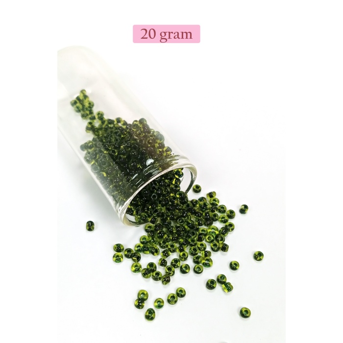 Dökme Cam Kum Boncuk (8/0) 3 mm - 20 Gram - Şeffaf Yeşil Siyah - BNC179