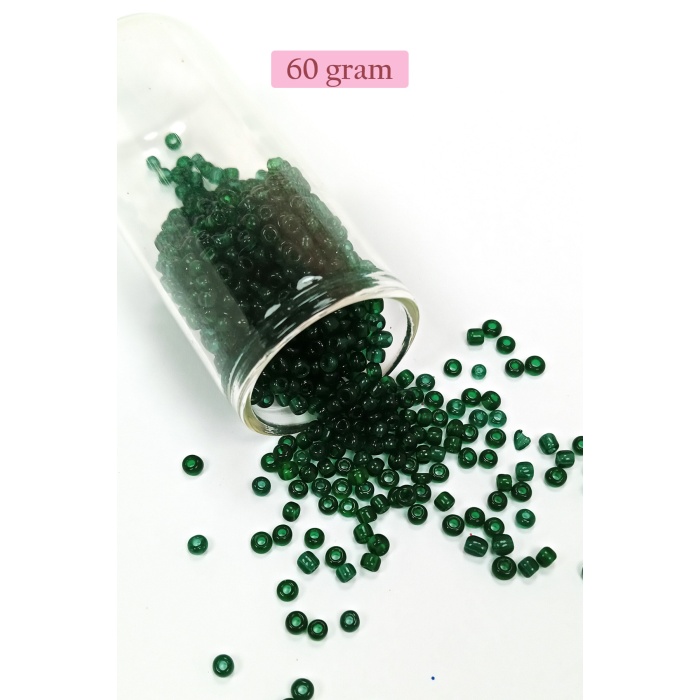 Dökme Cam Kum Boncuk (8/0) 3 mm - 60 Gram - Şeffaf Koyu Yeşil - BNC196