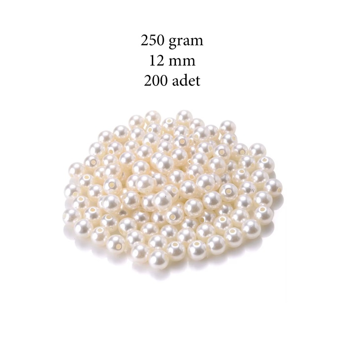 250 gram 12mm Krem Renk Plastik İnci Boncuk Çanta ve Takı Yapım Boncuğu (~200 adet)