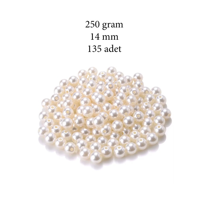 250 gram 14mm Krem Renk Plastik İnci Boncuk Çanta ve Takı Yapım Boncuğu (~135 adet)