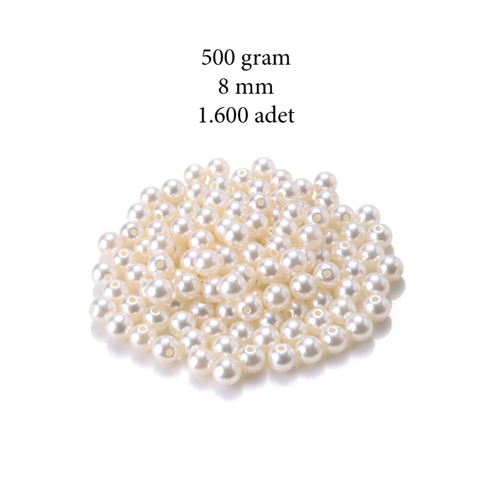 500 gram 8mm Krem Renk Plastik İnci Boncuk Çanta ve Takı Yapım Boncuğu (~1.600 adet)