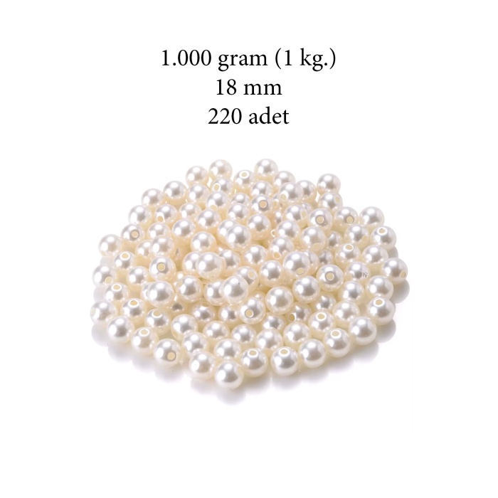 1.000 gram (1 kg.) 18mm Krem Renk Plastik İnci Boncuk Çanta ve Takı Yapım Boncuğu (~220 adet)