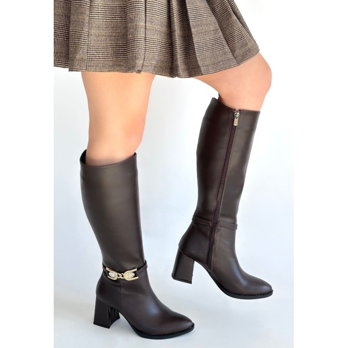 Mooni Kahverengi Cilt Topuklu Çizme - Lisinya