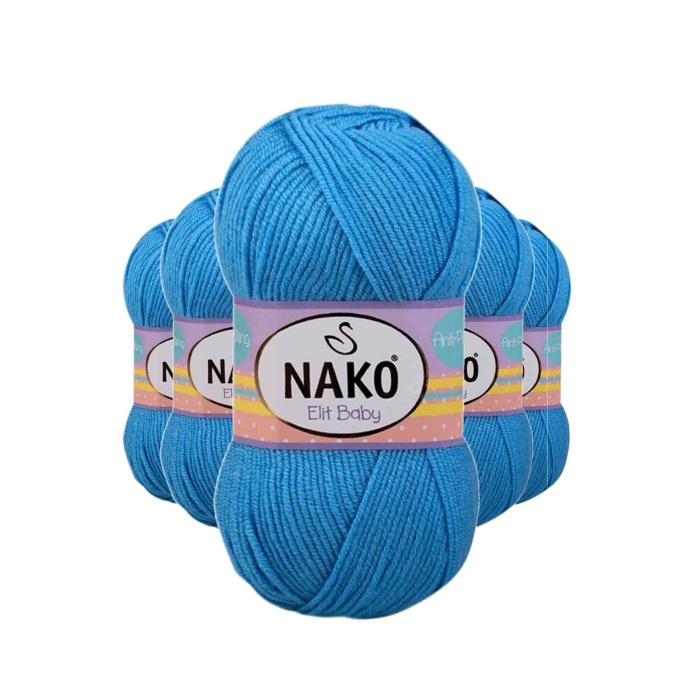 5 Adet Elite Baby El Örgü İpi Tüylenmeyen Bebek Yünü Alaska Mavisi 10119