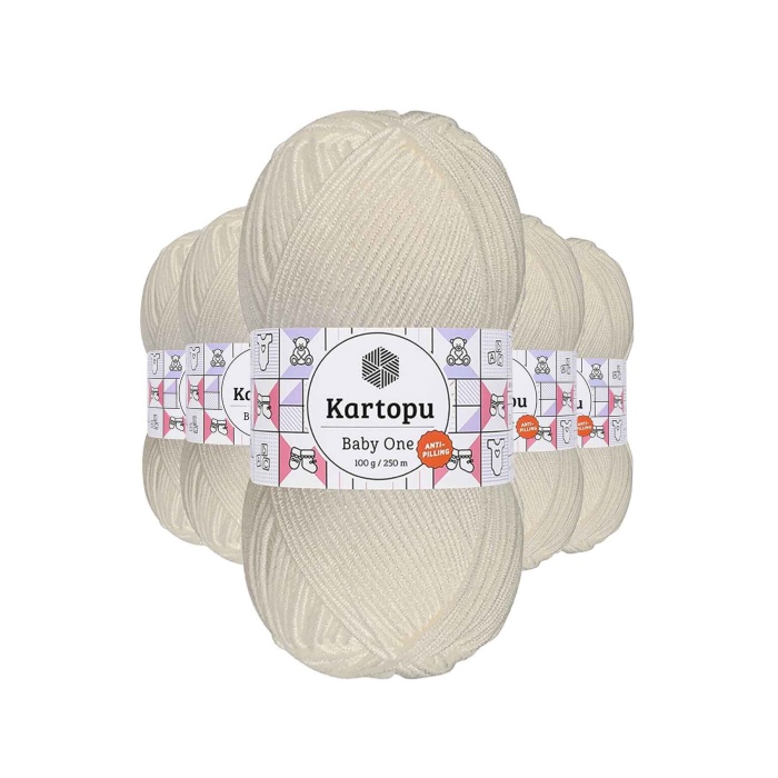 5 Adet Baby One Tüylenmeyen El Örgü İpi Yünü Kırık Beyaz K019