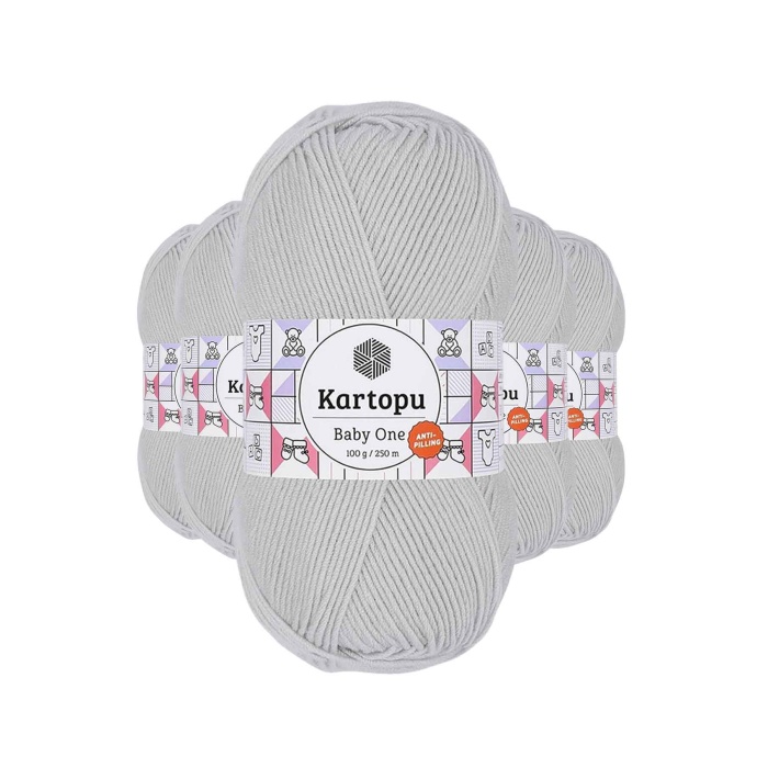 5 Adet Baby One Tüylenmeyen El Örgü İpi Yünü Alaska Gri K992