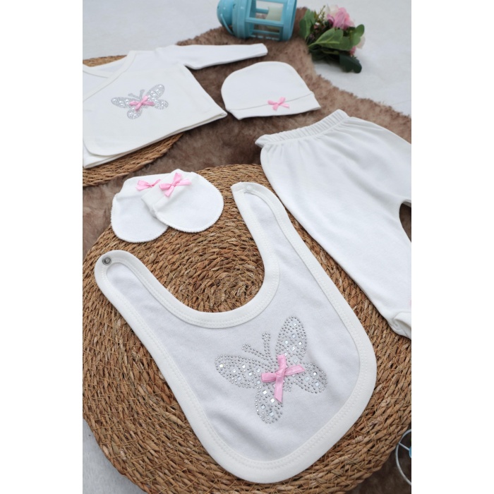 Sema Baby 5 Parça Hastane Çıkışı Zıbın Seti 0-3 Ay - Pink Butterfly