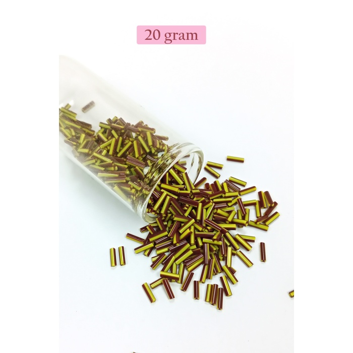 Uzun Boru Kesme Boncuk Çap 2mm Uzunluk 10 mm - 20 Gram - Koyu Kırmızı Sarı - BNC258