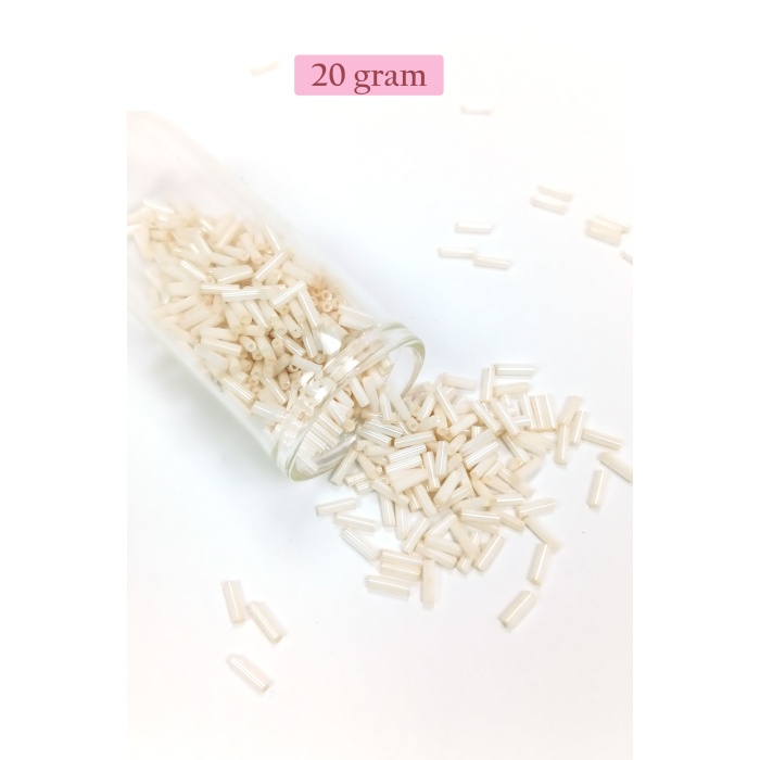 Uzun Boru Kesme Boncuk Çap 2mm Uzunluk 10 mm - 20 Gram - Açık Krem - BNC259