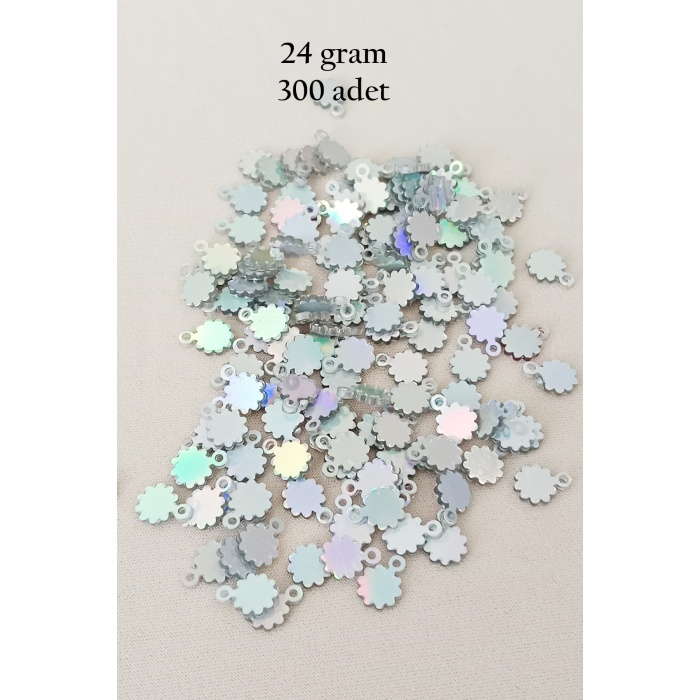 Oya Abiye Bileklik Kolye Pleksi Metalik Plastik Pul Gümüş Renk 24 gram 300 adet - BNC578