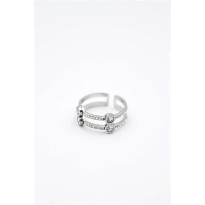 6lı İkili Taşlı Yüzük - Gümüş