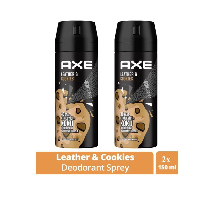 2 Adet Axe Erkek Sprey Deodorant Leather & Cookies 48 Saat Etkileyeci Koku 150 ml
