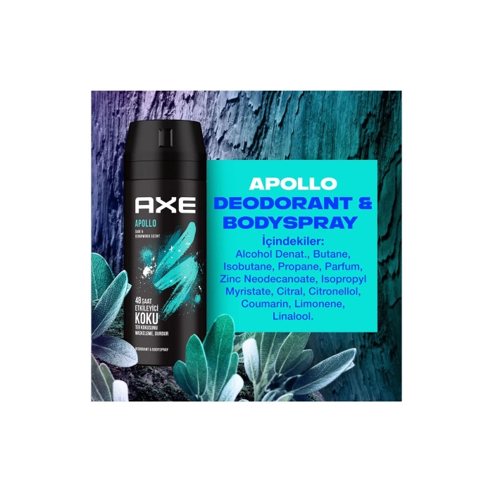 3 Adet Axe Erkek Sprey Deodorant Apollo 48 Saat Etkileyici Koku Vücut Spreyi 150 ml