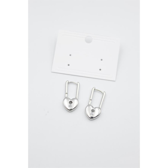 Kalp Kilit Küpe - Gümüş