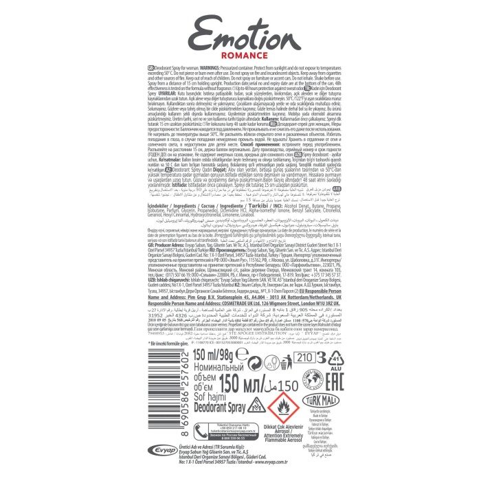 Emotion Romance Kadın Vegan Deodorant 150 Ml Hızlı Kurur, Leke Bırakmaz
