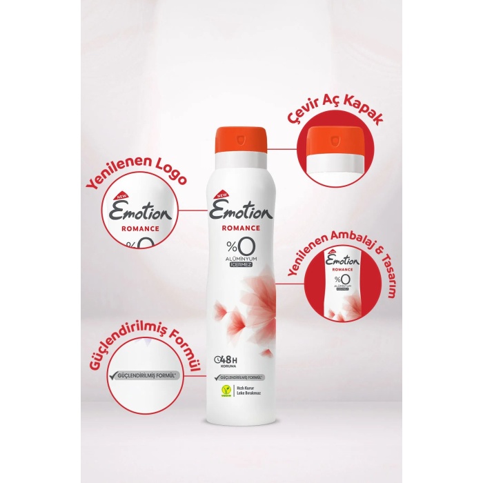 2 Adet Emotion Romance Kadın Vegan Deodorant 150 Ml Hızlı Kurur, Leke Bırakmaz
