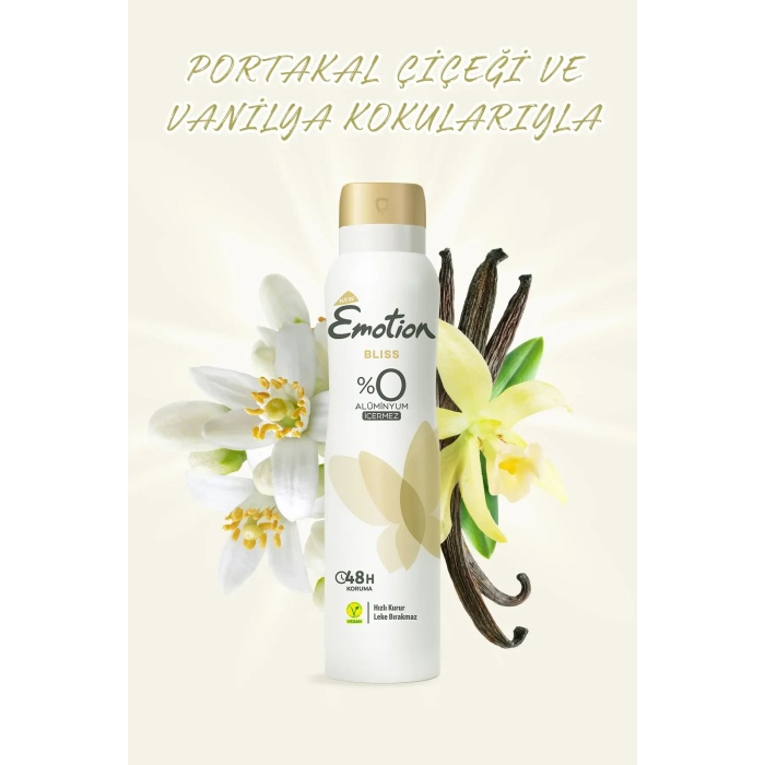 Emotion Bliss Kadın Vegan Deodorant 150 Ml Hızlı Kurur , Leke Bırakmaz