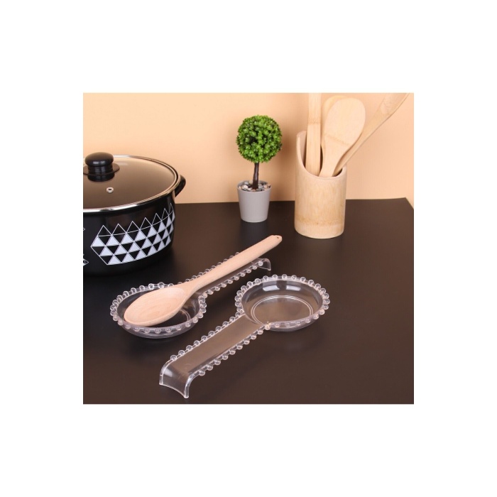 Şeffaf Plastik Boncuklu Kelepçe Kaşık Çırpıcı Altlığı 28 Cm Royaleks