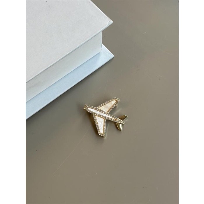Sedefli Uçak Broş - Altın