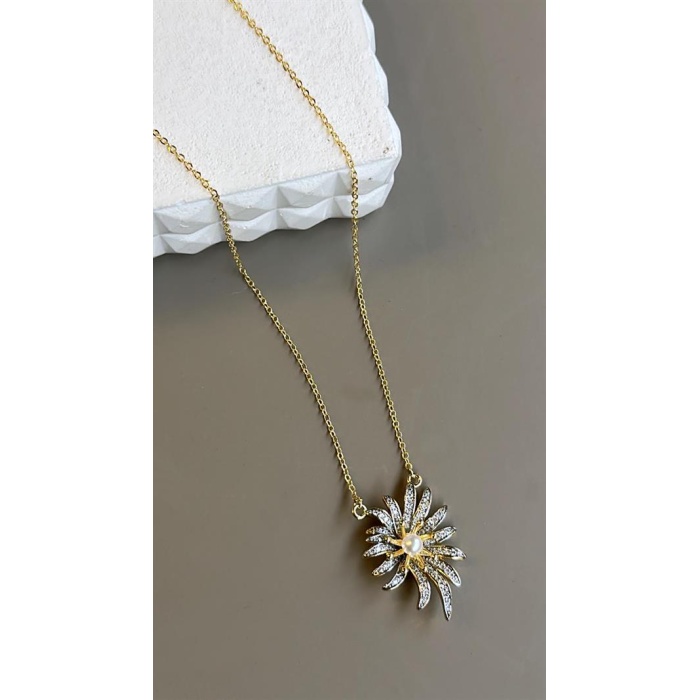 İncili Papatya Kolye - Altın