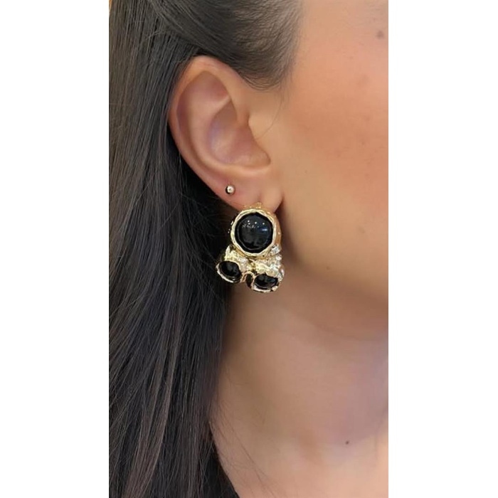 Taşlı Küpe - Siyah